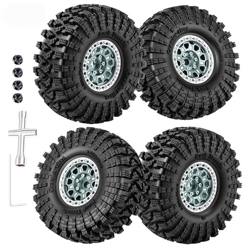 4PCS 1.9Inch Beadlock Honeycomb Rims and Voodoo Tire Set for 1/10 TRX4 TRX6 SCX10 RC Crawler Car (Titanium)