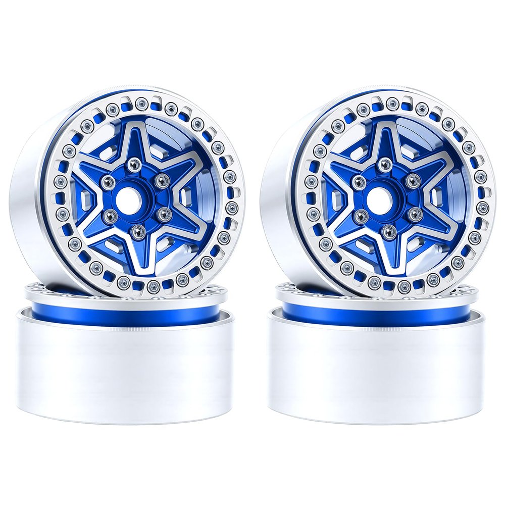 4PCS 1.9Inch Beadlock Planetary Shape Rims for 1/10 TRX4 TRX6 SCX10 SCX10 II 90046 SCX10 III AXI03007 D90 RC Crawler Car (Blue)