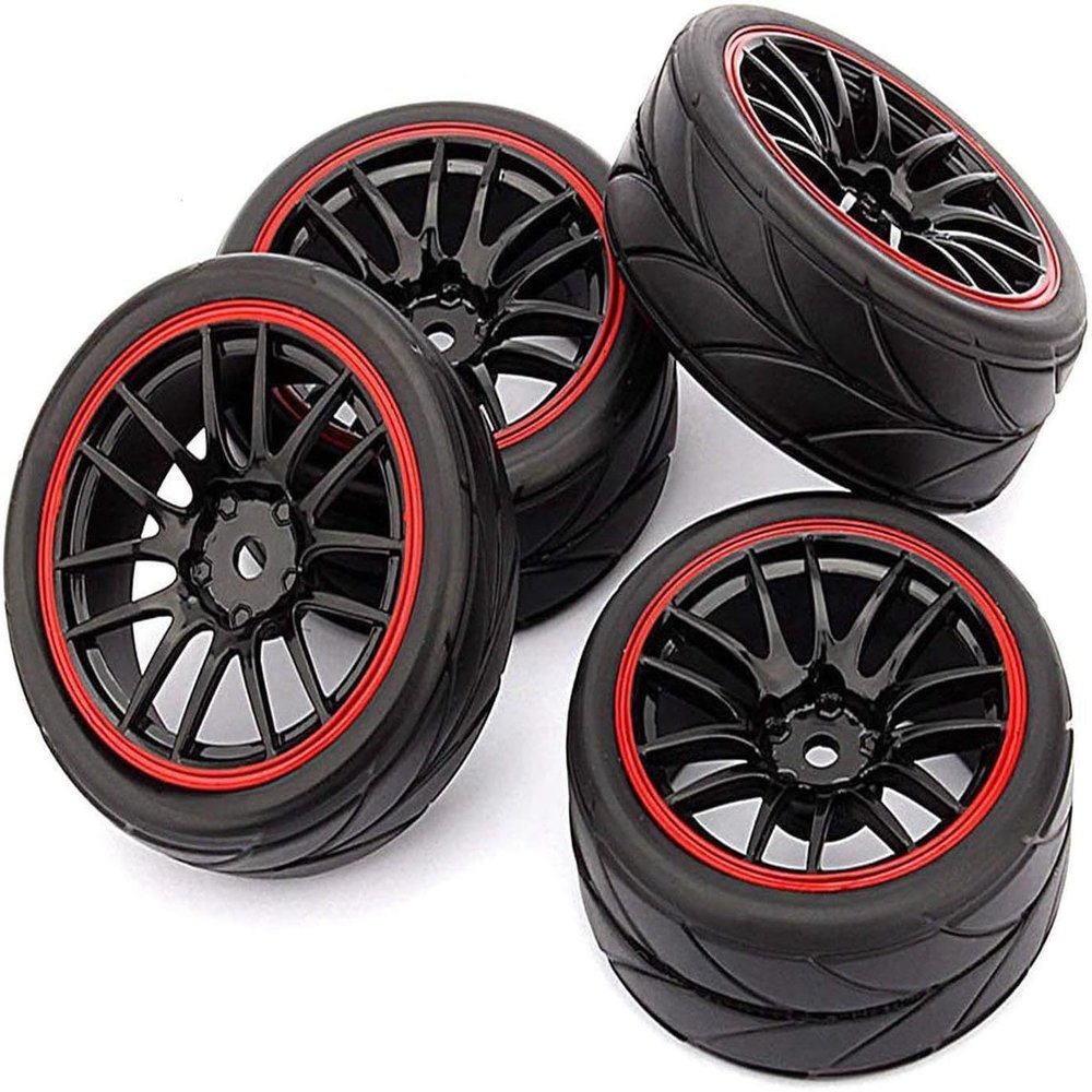 4pcs 12mm Hub Wheel Rims & Rubber Tires for RC 1/10 On-Road Touring Drift Car R