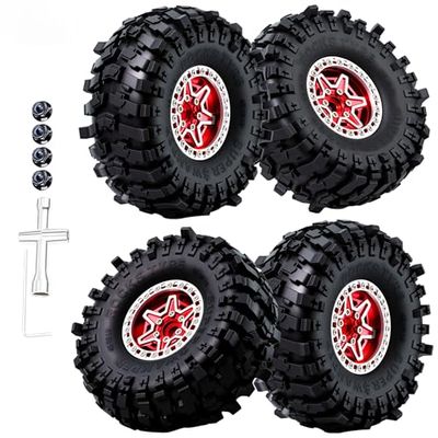 4PCS 1.9Inch Beadlock Planetary Shape Rims and Soft Rubber Rock Tire Set for 1/10 TRX4 SCX10 RC Crawler Car (Red)