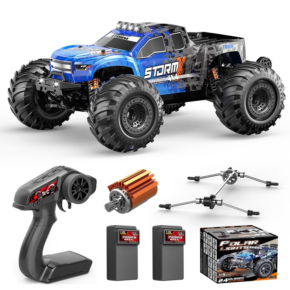 Cirmine RC Cars 1:14 All Terrain Off-Road RC Truck, 4WD Fast Remote Control Car 40 KM/H, 4X4 Waterproof Monster Truck with 21300mAh Batteries, Metal Shocks, 6 LED Headlights, RTR RC Vehicle