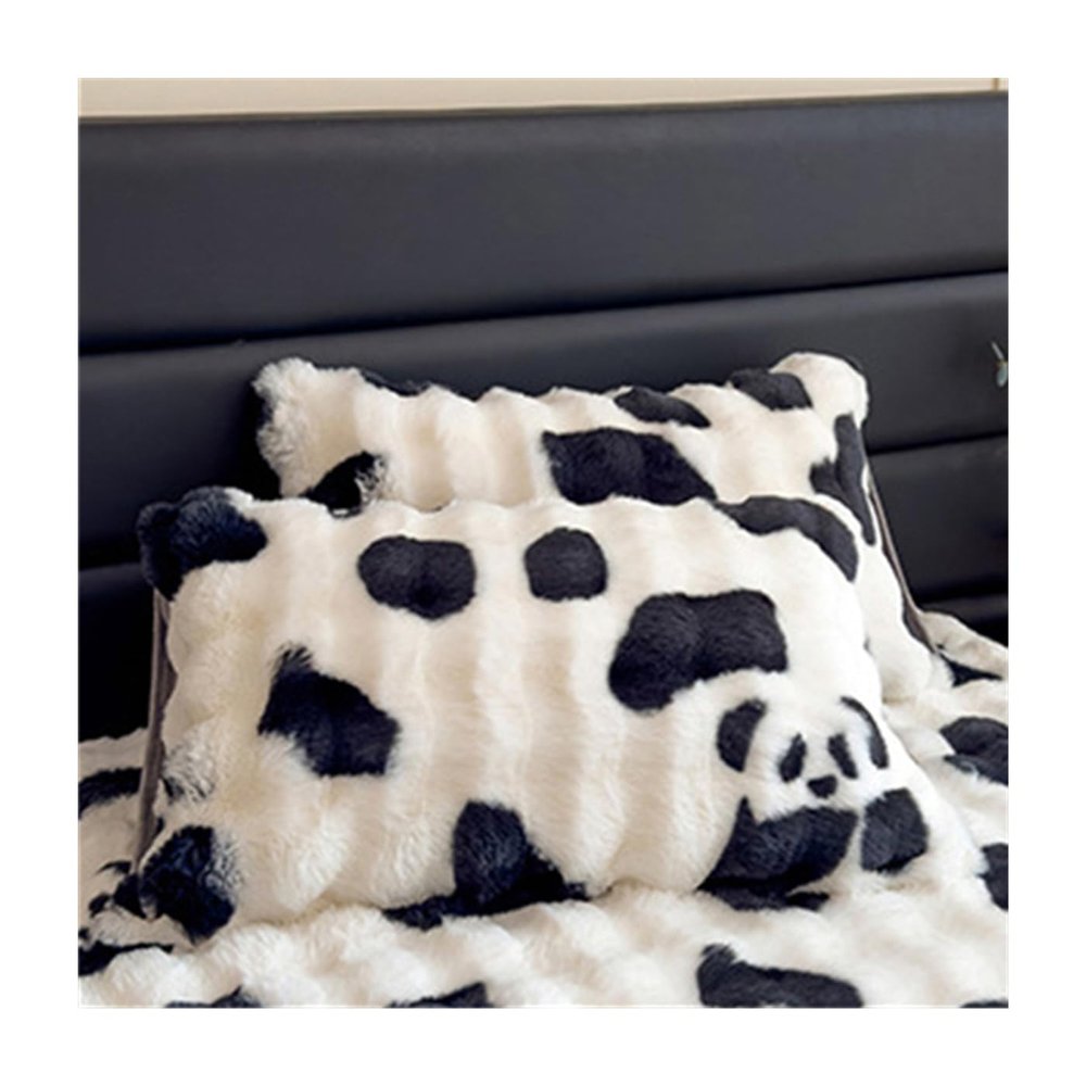 Faux Rabbit Fur Throw Standard Pillow Cases, Velvet Plush Flannel Pillowcases (Bear,2 Pillowcases)