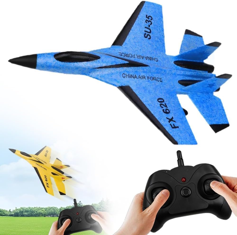 Beterder 2026 New Remote Control Airplane, Gravity Glider Foam RC Fighter 360 Remote Control Glider Airplanes with Lights Airplane Model (Blue)