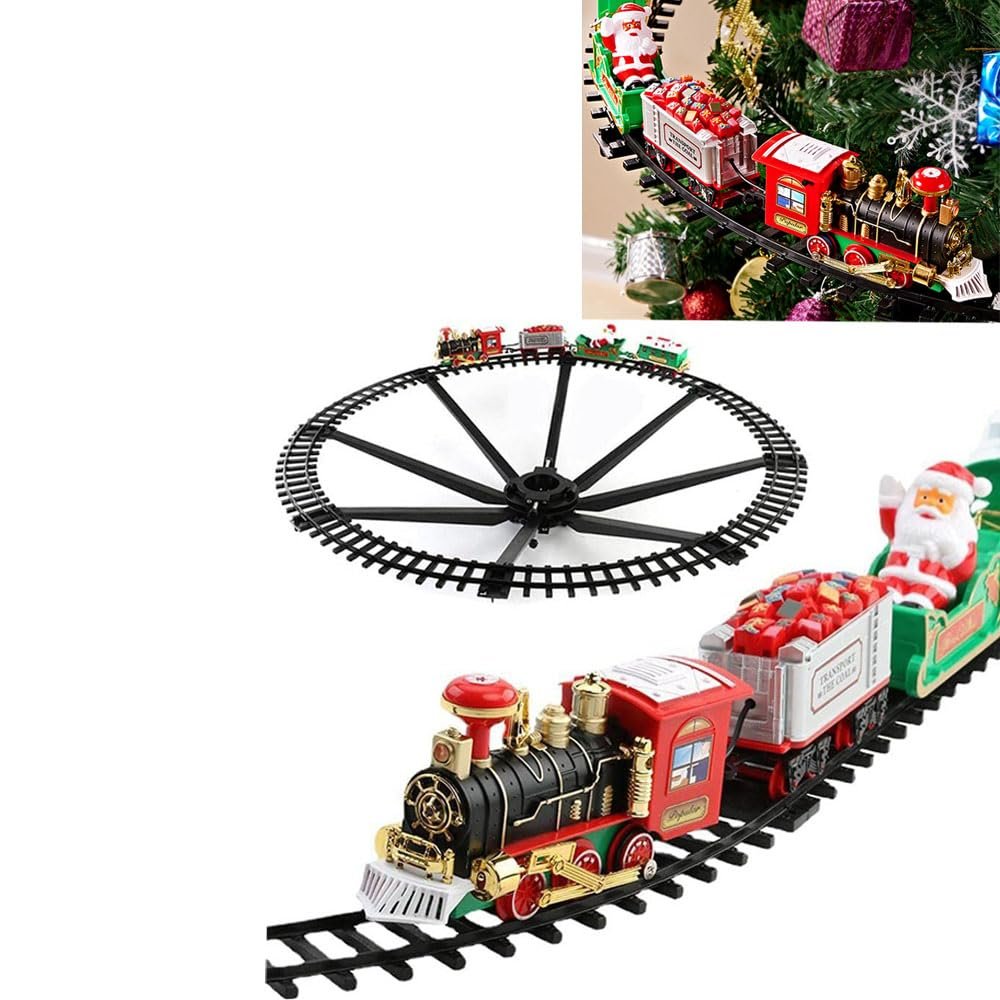 Christmas Toy Train Set with Light and Sound Haning Christmas Electric Train Toy Around Under The Christmas Tree Engine Railway Track Playset for Boys Girls