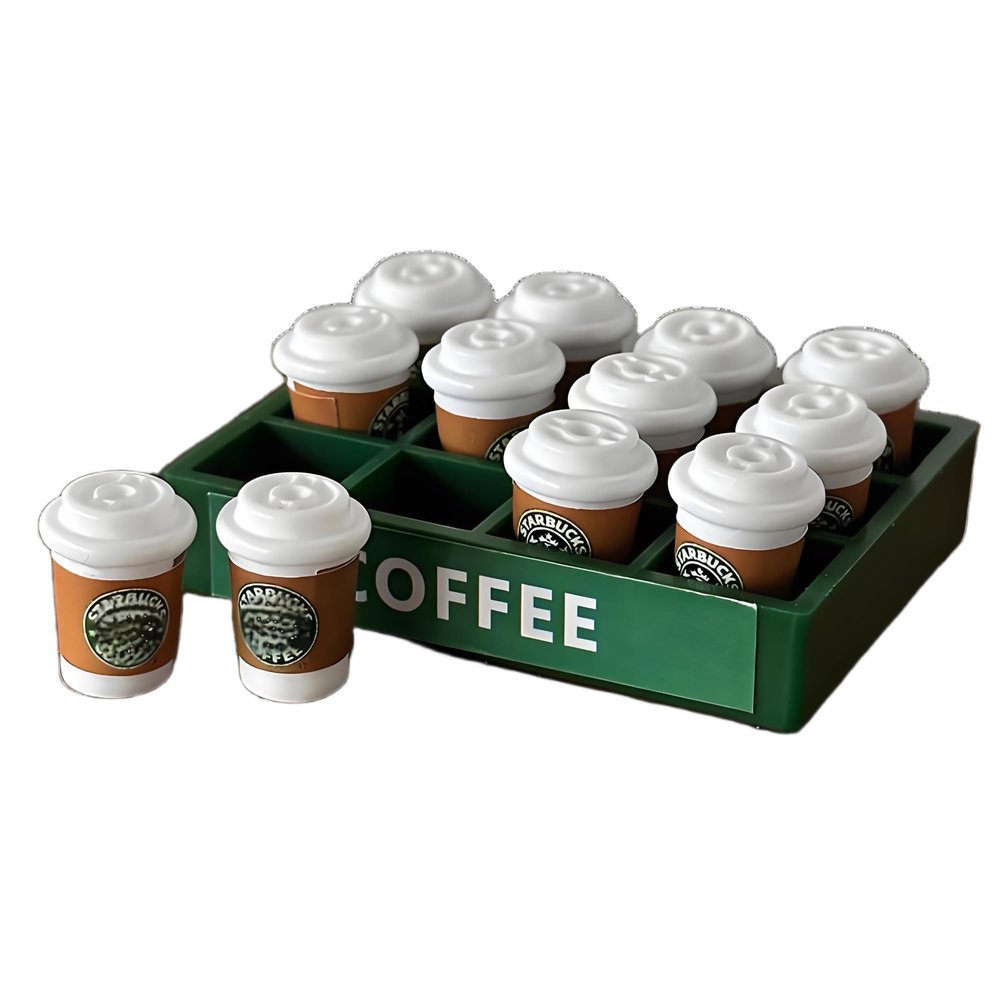 12-Piece Miniature RC Car Coffee Cup with Tray Resin Soft Drink Set for 1/10 RC Crawler Accessories, Dollhouse Kitchen Dcor, Compatible with SCX10, TRX4, D90, TF2, Axial Capra, Tamiya CC01Green
