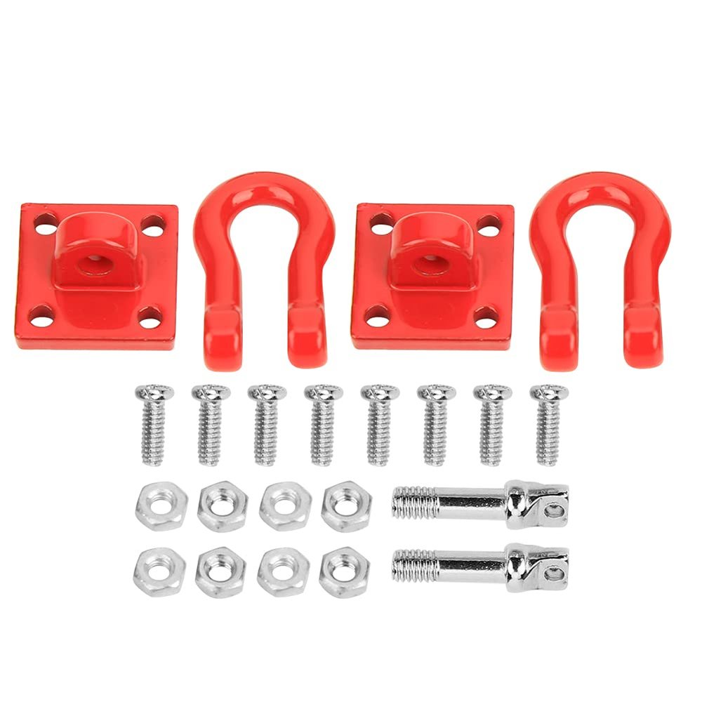 RC Rescue Buckle Aluminum Alloy | 1/10 Scale Trailer Hook Upgrade | Universal Fit for RC Cars/Crawlers/Trucks | 19x12mm Red Hook with Mounting Hardware