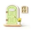 Mamimami Home Green Balcony Little Magical Fairy Door with Base, 13cm 5.12 inch Elf Miniature Tiny Door with Flowerpot and Window, Tooth Fairy Door Handmade Christmas Decorations view 1