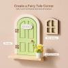 Mamimami Home Green Balcony Little Magical Fairy Door with Base, 13cm 5.12 inch Elf Miniature Tiny Door with Flowerpot and Window, Tooth Fairy Door Handmade Christmas Decorations view 2