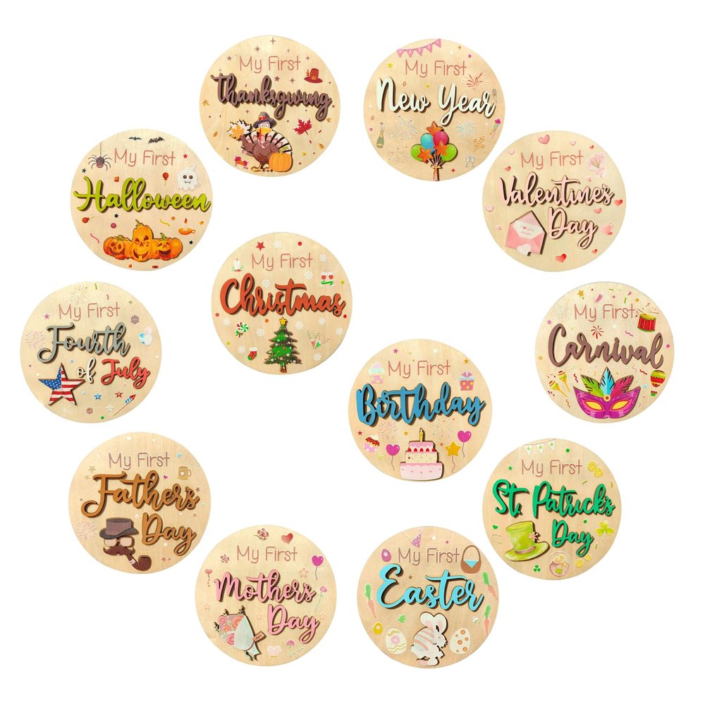 12 Pcs My First Christmas, My First Holiday Milestone Signs, Baby Milestone Signs, Baby Announcement Sign, Newborn Announcement Sign, New Year Newborn Photo Props for Shower Party Supplies Gift (B)