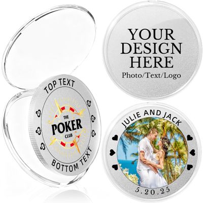 10-100pcs Custom Challenge Coins, Custom Coin UV Print with Logo/Text/Photo Bulk Customized Metal Pocket Coin with Acrylic Case for Company Military Family Anniversary Wedding Club Gifts (Silver)