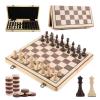 15 Inch Wooden Chess Set with Folding Board and Chess Piece Storage Slot, Handmade Portable Travel Chess Game Sets for Kids Adults Beginner and Pros, Non-Magnetic, 2 Extra Queens view 1
