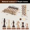 15 Inch Wooden Chess Set with Folding Board and Chess Piece Storage Slot, Handmade Portable Travel Chess Game Sets for Kids Adults Beginner and Pros, Non-Magnetic, 2 Extra Queens view 2