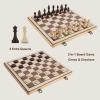 15 Inch Wooden Chess Set with Folding Board and Chess Piece Storage Slot, Handmade Portable Travel Chess Game Sets for Kids Adults Beginner and Pros, Non-Magnetic, 2 Extra Queens view 3