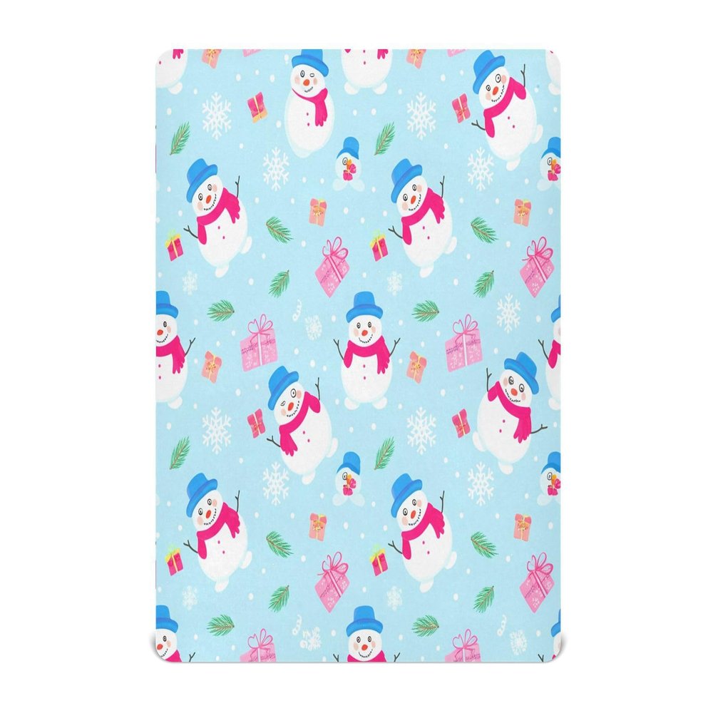 Kigai Christmas Snowmen Crib Sheet for Boys and Girls Jersey Knit Fitted Baby Sheet for Standard Crib Toddler Mattress Cozy Soft Breathable, 27x39 inch