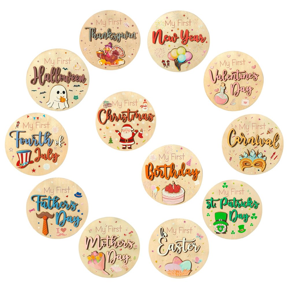 12 Pcs My First Christmas, My First Holiday Milestone Signs, Baby Milestone Signs, Baby Announcement Sign, Newborn Announcement Sign, New Year Newborn Photo Props for Shower Party Supplies Gift (A)