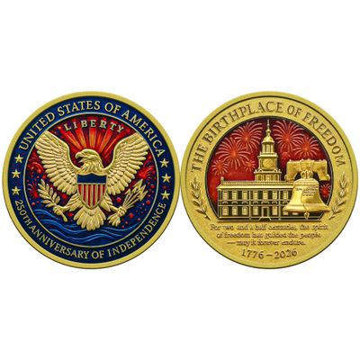 250th Anniversary Commemorative Coin USA 1776-2026, Double-Sided High Relief Craft, Eagle & Patriotic Symbols Challenge Coin, Collectible Gift for Veterans & History Collectors (Victory-250th-1)