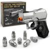 7 Piece Metal Polyhedral Bullet Dice Set with Shooting & Fidget Modes, Pistol Shaped Case & Bullet Dice for Cyberpunk Style Tabletop RPG Dice, Fidget Toy for Stress Relief (Silver) view 1