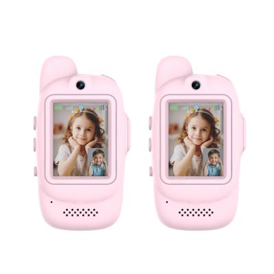 Video Walkie Talkies for Kids, Handheld 2 Pack Rechargeable Kids Video walkie talkies,Long Range Ideal for Family Games, Outside, Camping, Hiking (Pink - A)