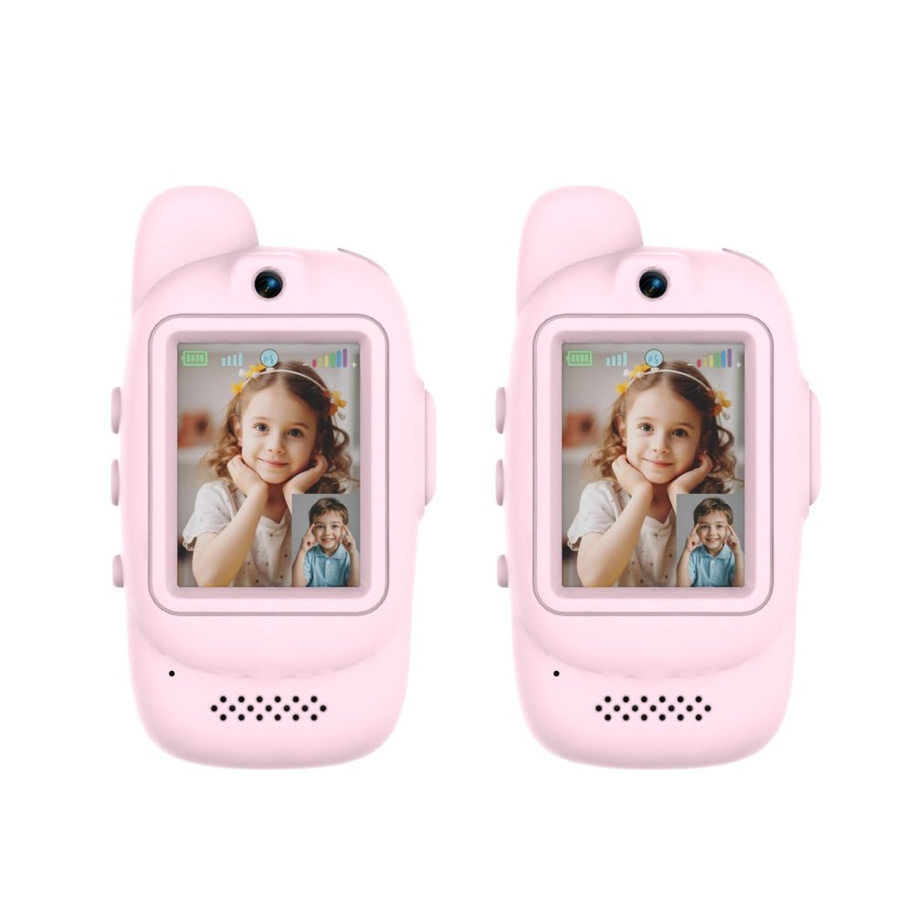 Video Walkie Talkies for Kids, Handheld 2 Pack Rechargeable Kids Video walkie talkies,Long Range Ideal for Family Games, Outside, Camping, Hiking (Pink - A)