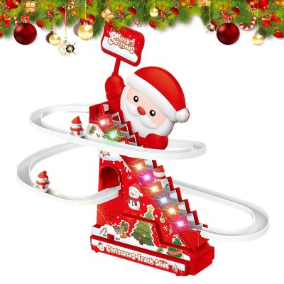 Christmas Track Slide, 14x6x19.5cm Santa Claus Roller Coaster Toys, Santa Claus Climbing Stairs Toy, Santas Fun Slide Roller Toys, Electric Coaster Snowman with Light Music for Garden Children