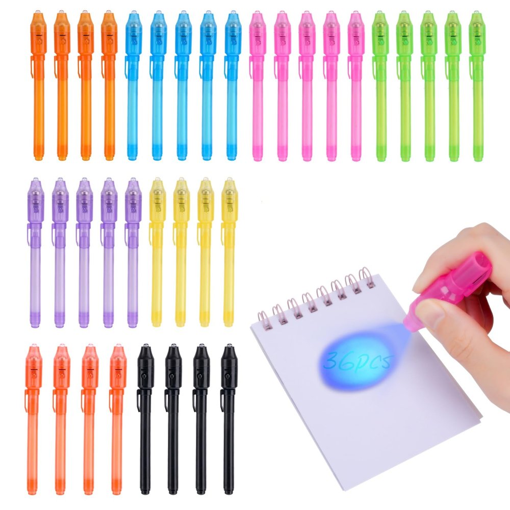 QANIY Bulk Invisible Ink Pens for Kids (36Pcs) with UV Light, Spy Kit Secret Message Markers, Summer Camp Activities & Road Trip Toys, Back to School Classroom Prizes & Party Favors