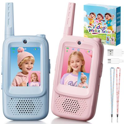 Video Walkie Talkies for Kids, 2 Pack Rechargeable Kids Walkies Talkies with Video Call & Voice Changer, Boys Girls Toys Ages for 3-12, Family Games, Indoor Outdoor Play and Camping(Blue & Pink)