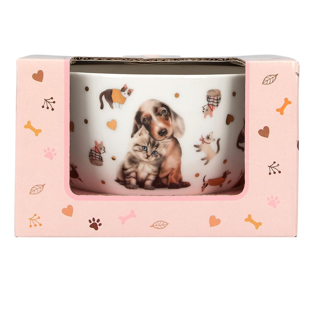 Depesche TOPModel Fur Ever Friends 13867 Cereal Bowl in White with Model Motif, Dogs, Cats and Gold, Bowl with Inscription "Happy Day"