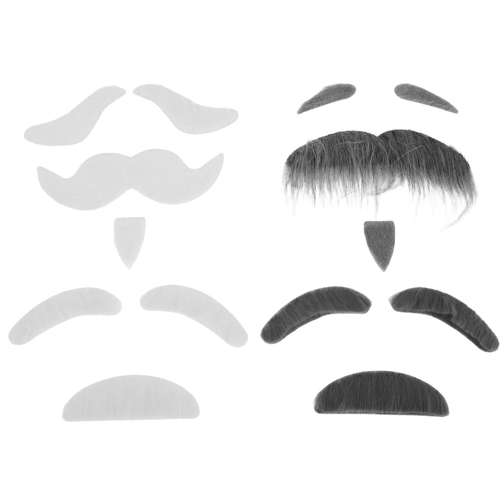 LOGOFUN Fake Beard and Eyebrow Set Halloween Mustache Accessories for Cosplay Dress Up Party Costume Props - White & Black