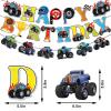 12pcs Monster Truck Birthday Party Banner Decorations Set Truck Happy Birthday Banner, Monster Trucks Banners Bunting Garlands and Trucks Themed Hanging Swirls for Cars Themed Party Supplies view 2