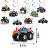 12pcs Monster Truck Birthday Party Banner Decorations Set Truck Happy Birthday Banner, Monster Trucks Banners Bunting Garlands and Trucks Themed Hanging Swirls for Cars Themed Party Supplies view 3