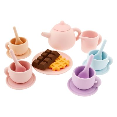 Silicone Tea Set for Toddler - 496 Grams/Set Interactive Kitchen Role Play Game, Silicone Afternoon Children Tea Party for Boys Girls Kindergarten Playroom Preschool Classroom Vacation