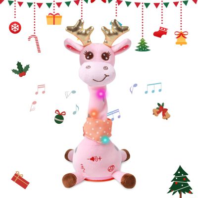 LUKETURE Dancing Talking Singing Pink Giraffe Stuffed Plush with Golden Antlers,Interactive Stuffed Animal Toy, Musical Plush with Record & Repeat, Sings 10 Songs, LED Lights