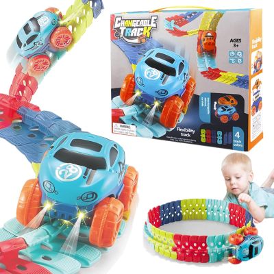 Kids Race Track Set, Changeable Track with LED Light-Up Race Car, Anti Gravity Car Track Set Ultra-Flexible Machine Track (184 PCS)