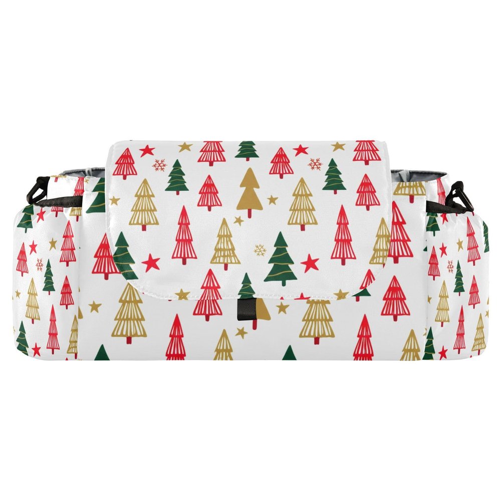 CZXW Baby Stroller Bag Cute Christmas Trees Stroller Caddy Organizer Bag with Adjustable Straps Non-slip Hook Large Storage for Strollers