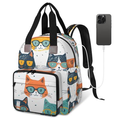 Shoblo Sunglasses Cats Diaper Bag Backpack for Travel, Waterproof Diaper Bag with Insulated Bottle Pockets & USB Port, Large Capacity Baby Bag for Moms & Dads