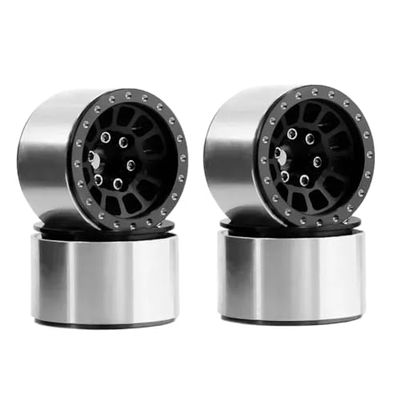 4Pcs 1.0 Inch Metal Beadlock Wheel Hub Wheel Rim Compatible with RC Car Parts 1 18 1 24 Scale Models SCX24 AX24 Upgrade Parts(Black)