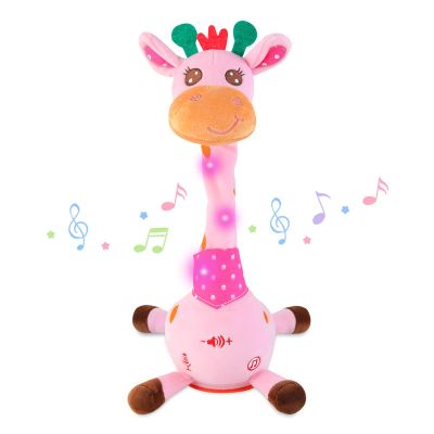 LUKETURE Dancing Talking Singing Pink Giraffe Toy Stuffed Plush, Interactive Stuffed Animal Toy, Musical Giraffe Plush with Record & Repeat, Sings 10 Songs, LED Lights