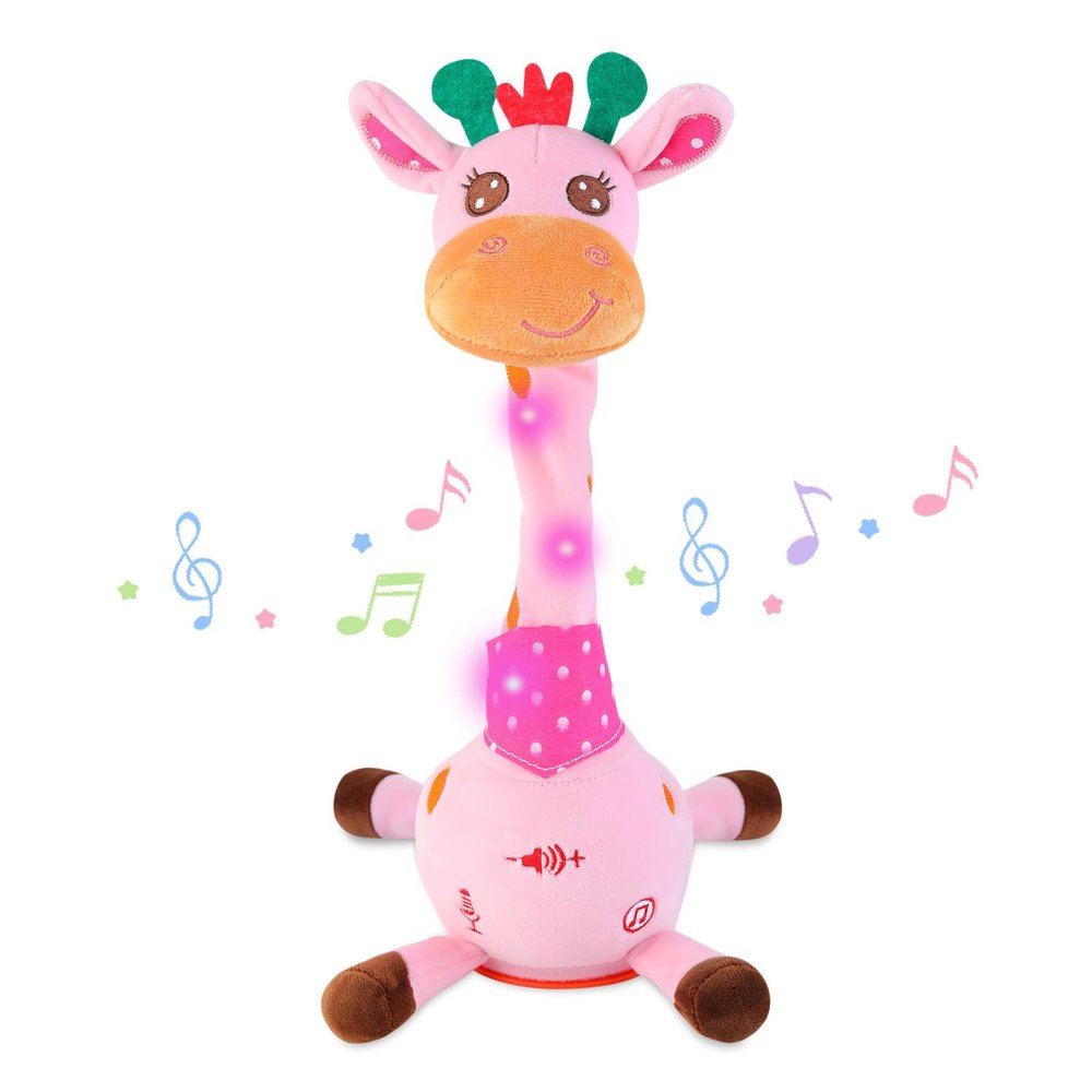 LUKETURE Dancing Talking Singing Pink Giraffe Toy Stuffed Plush, Interactive Stuffed Animal Toy, Musical Giraffe Plush with Record & Repeat, Sings 10 Songs, LED Lights