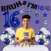 16th Birthday Decorations Boys Banner - 33 Pcs Blue Bruh IM 16 Banner Balloons Hanging Swirls Cake Cupcake Topper Table Sign For Sixteen Birthday Party Decor Supplies view 4