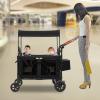 Wagon Stroller for 2 Kids, Foldable 2 Seats Outdoor Wagon Cart with Canopy, Adjustable Handlebars, 5-Point Safety Harness & Storage Pockets, Load Capacity of Each Seat: 66Lbs view 3