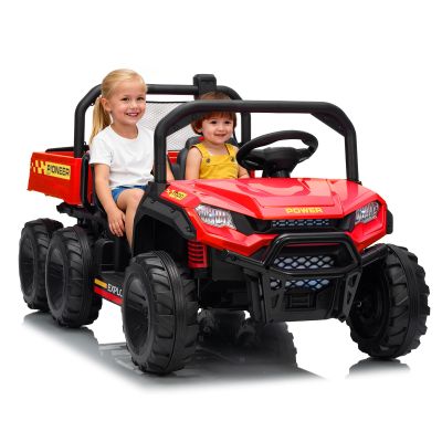 24V 2 Seater Ride on Dump Truck, 4WD Electric Car with Remote Control, Dump Bed, 3 Speed Modes, Music Player, RideToy for Boys & Girls Gift