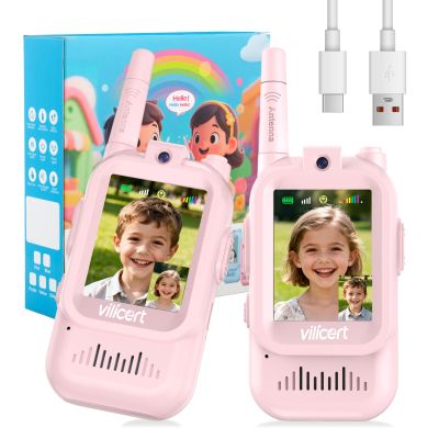 Kids Video Walkie Talkies for Age 3-12Rechargeable Radios with Screen, Voice Changer, Long Range - Christmas Birthday Gifts for Girls