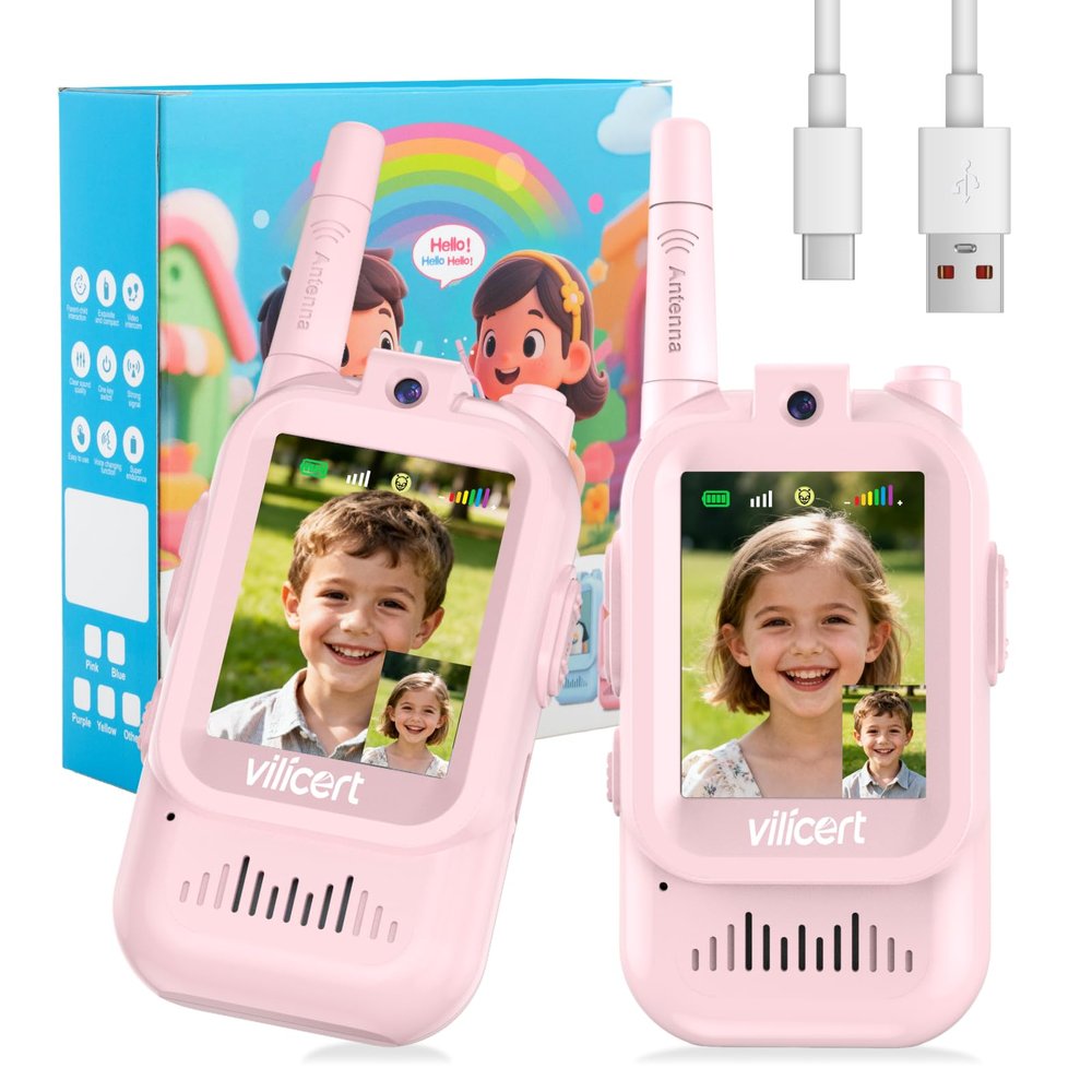 Kids Video Walkie Talkies for Age 3-12Rechargeable Radios with Screen, Voice Changer, Long Range - Christmas Birthday Gifts for Girls