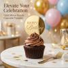 20PCS Gold happy Birthday Cupcake Toppers, Circle Mirror Birthday Cupcake topper, Gold Acrylic Birthdays Cup Cake Toppers Decoration for Party view 3