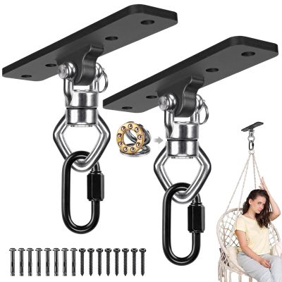 2Pack Ceiling Mount Swing Hanger with Bearing 900 LB Capacity Heavy Bag Hanger 360 Swivel Hook Hanging Chair Mount Stainless Steel Swing Hardware for Aerial Silks, Punching Bag, Hammock, Porch Swings