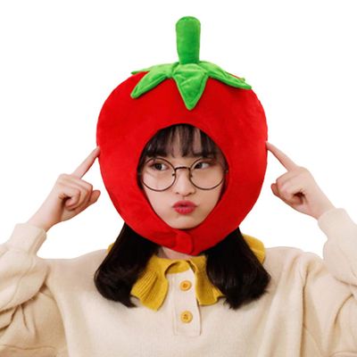 Adult Kids Lovely Tomato Shape Plush Hat Funny Fruit Stuffed Toys Headgear Warm Earflap Cap Performance