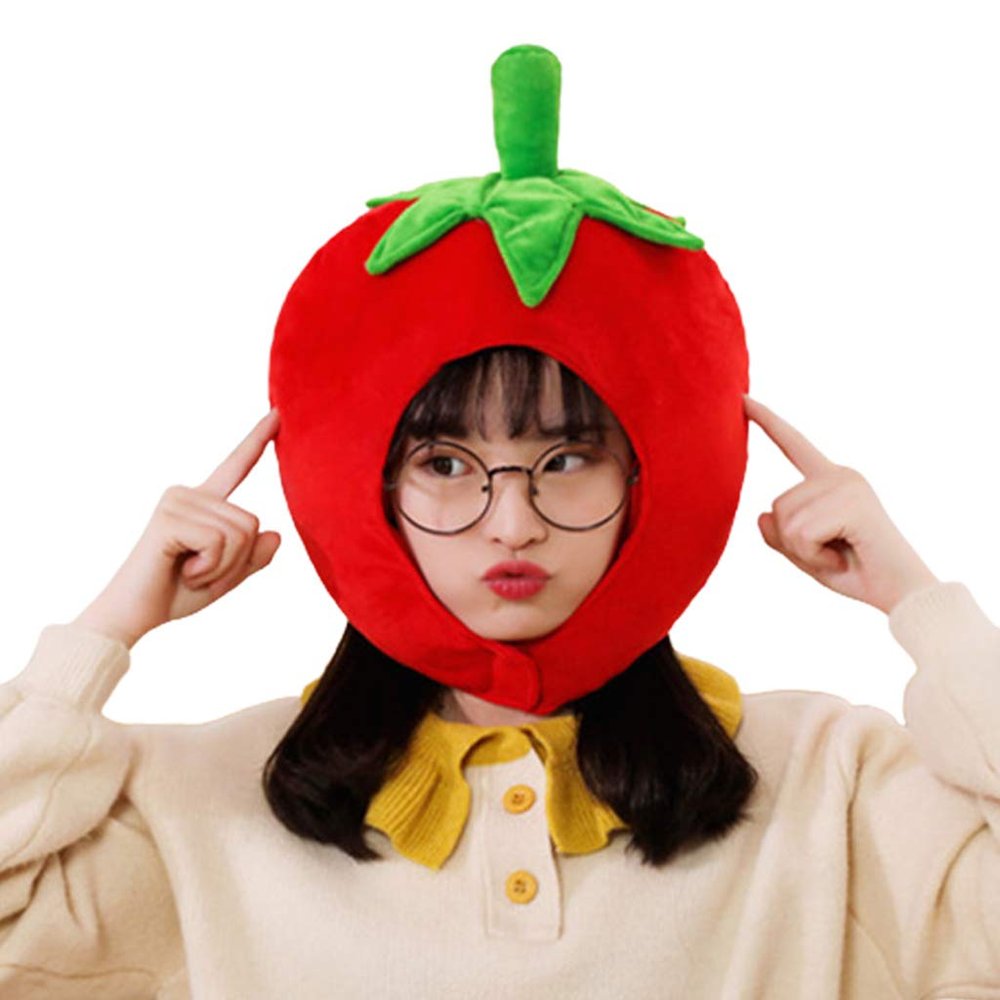 Adult Kids Lovely Tomato Shape Plush Hat Funny Fruit Stuffed Toys Headgear Warm Earflap Cap Performance