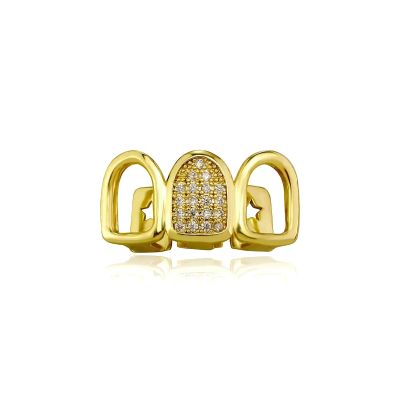 Gold Tooth Cap 4 PCS Hip Hop CZ Teeth Men Women Gold Silver Color Single Tooth Cap Dental Grill Punk Rapper Halloween Cosplay For Teeth Mouth(Silver Plated)