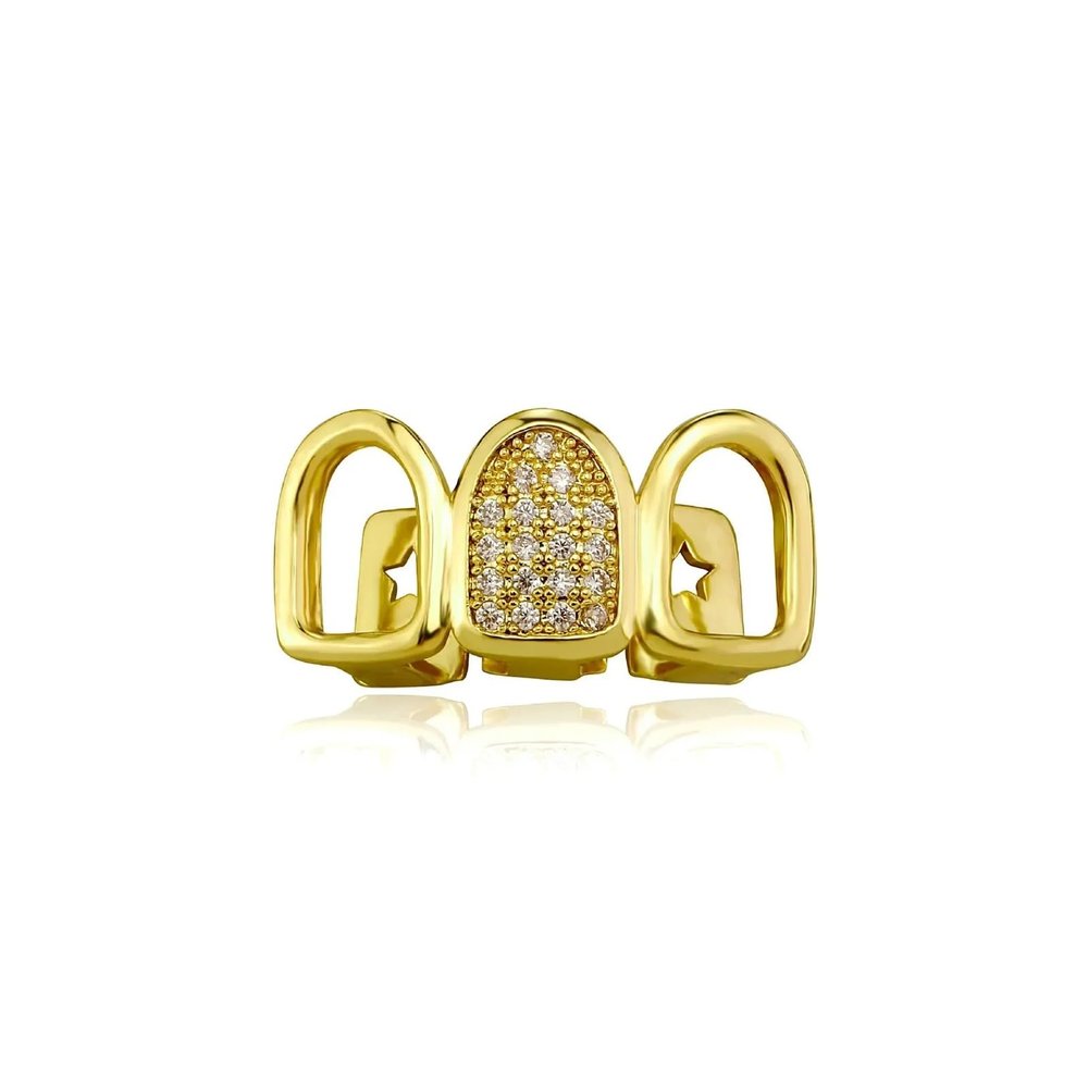 Gold Tooth Cap 4 PCS Hip Hop CZ Teeth Men Women Gold Silver Color Single Tooth Cap Dental Grill Punk Rapper Halloween Cosplay For Teeth Mouth(Silver Plated)