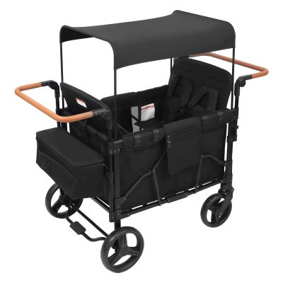 Wagon Stroller for 4 Kids, Foldable 4 Seats Outdoor Wagon Cart with Canopy, Adjustable Handlebars, 5-Point Safety Harness, Detachable Seat & Storage Pockets, Load Capacity of Each Seat: 66Lbs